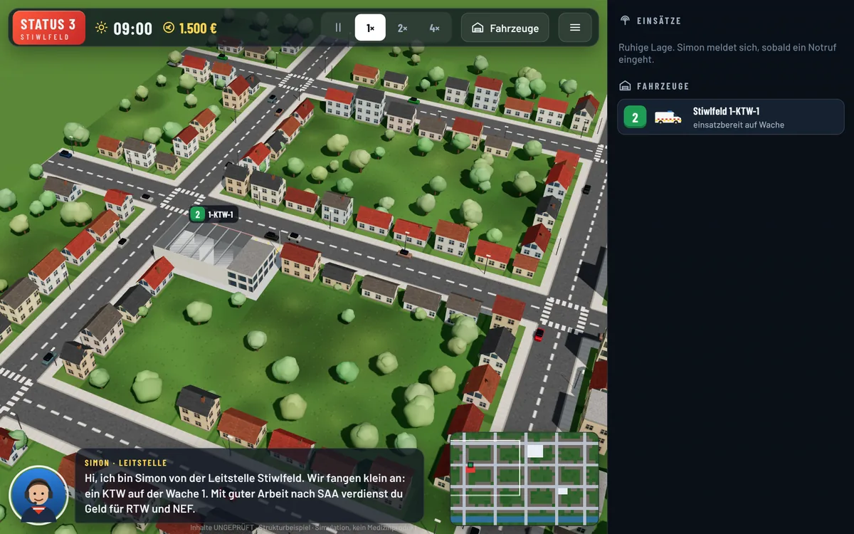 Status 3: Stiwlfeld aus der Vogelperspektive mit Einsatzfahrzeugen